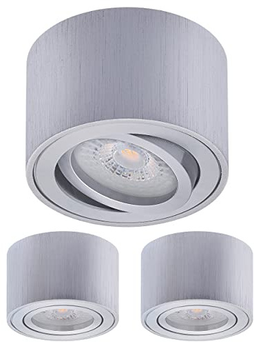 Oktaplex 3 Stück LED Aufbaustrahler Lile Alu gebürstet 4,8W 380lm | 230V, 4000K Neutralweiß, 80x50mm, Aufputz Aufbauleuchte Aufbauspot Schwenkbar