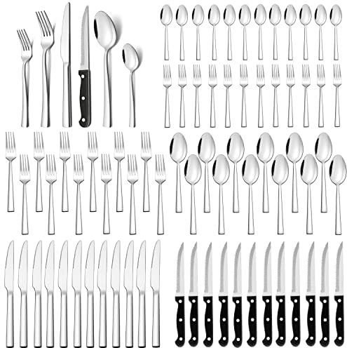 Besteck Set 12 Personen, Joyfair 72-teilig Edelstahl Besteckset mit Steakmesser, Hochglanzpoliertes Essbesteck , Modernes & Elegantes Tafelbesteck für Zuhause/Restaurant/Hotel, Spülmaschinenfest