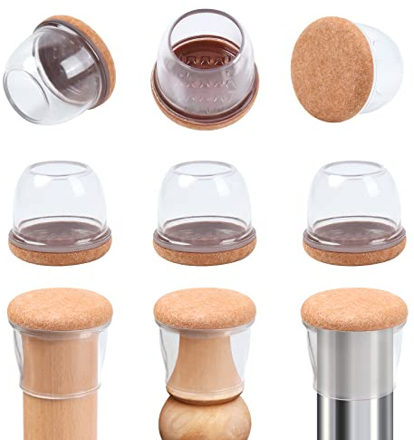 RCHYFEED 30-40mm Gommini Tappi per Sedie Silicone Trasparenti, 24Pz Feltrini per Sedie Rotondi, Elastiche Protezioni per Gambe di Sedie Mobili, Coprigambe per Sedia con Feltro per Pavimenti in Legno