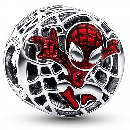 Pandora Marvel Anhänger SpiderMan, Sterlingsilber, mit schwarzer und klarer roter Emaille