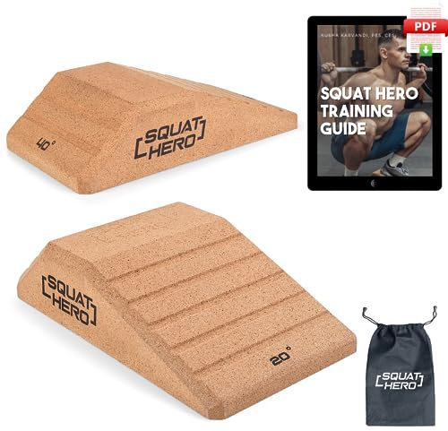 Squat Hero, Cork Squat Wedge Block, Perfect for Knees Over Toes and ATG Training, Patent Pending Non-Slip Slant Board, Deadlift Wedge, Calf Stretcher, Quantity 2