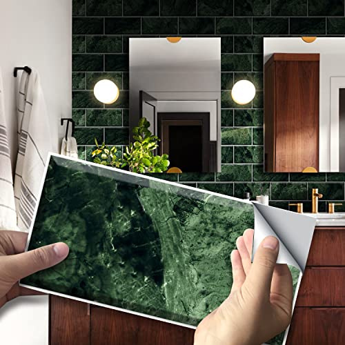 Alwayspon Wandfliesenaufkleber für Heimdekoration, zum Abziehen und Aufkleben, selbstklebender Spritzschutz, Fliesenaufkleber für Wohnzimmer, Küche, Badezimmer, grüner Smaragd-Marmor, 27 Stück