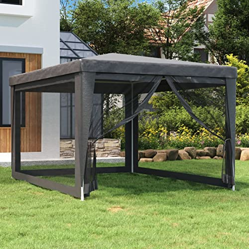 Yolola Tente de jardin 3 x 4 m Gazebo pour jardin tonnelle avec 4 parties latérales moustiquaire avec fermeture éclair protection UV pour patio extérieur événements fête gris anthracite