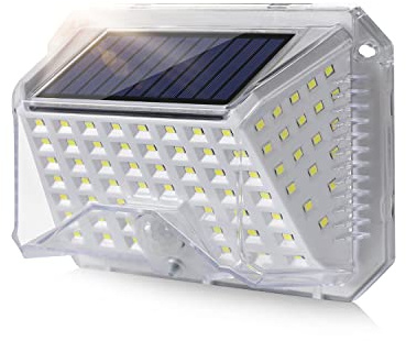 Luz Solar Exterior con Sensor de Movimiento IP65 Impermeable Focos LED Solares Luces Farolas Aplique Pared Potente 3 Modos Lampara Seguridad Iluminación para Jardin Terraza Pergolas Patio Blanco