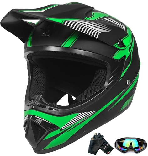 Casque de Motocross pour Les Adolescents, Casque de Vélo pour Les garçons et Les Filles, Casque de Moto personnalisé, Norme ce (Vert, S)