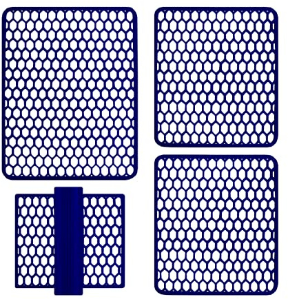 Lot de 4 tapis d'évier pour évier de cuisine colorée en caoutchouc (bleu)