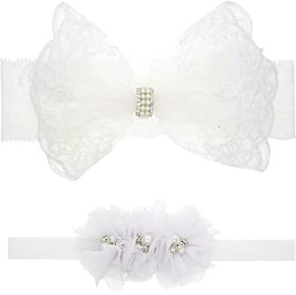 Nishine 2-Pack Taufe Weiß Neugeborene Bowknot Stirnbänder Baby Taufe Haar Bögen Headrap Kleinkind Haarband (Kreis)