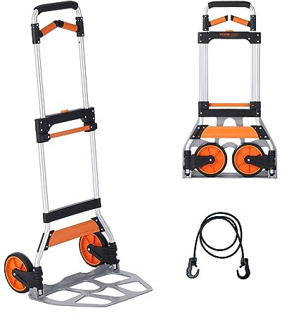 VEVOR Sackkarre Klappbar 140kg Transportkarre aus Aluminiumlegierung und Kunststoff Stapelkarre mit verstellbarem Griff 900-1109mm Faltbarer Trolley inkl. Bindeseil kompakte Größe zum Verstauen
