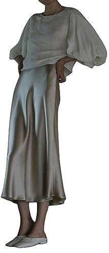 LLaviD Gonna Lunga Gonna Lunghe Donne in Raso Seta Satinata Elegante Ufficio Gonna da Donna Ledies Casual Femminile A-Line Gonna A-Line-Grigio-s