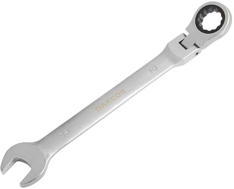 DAKCOS Llave combinada flexible Llave fija con carraca 14mm, Cr-V | Llave de trinquete articulada