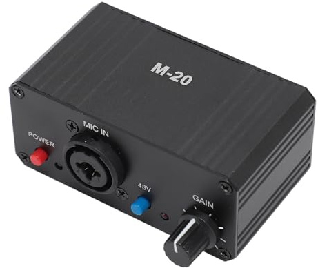Préampli de Microphone à Gain élevé, Amplificateur de Gain de Micro à Alimentation Fantôme 48 V, Amplificateur de PréAmplificateur de Micro à Faible Bruit 22 DB, pour