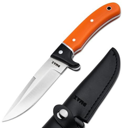 DMAX® Elk Hunter - feststehendes Jagdmesser mit G10 Griff orange - robustes Pfadfinder Fahrtenmesser mit Lederscheide schwarz - stabiles Full Tang Gürtelmesser mit extra scharfer Drop-Point Klinge