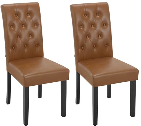 WOLTU Esszimmerstühle 2er Set, gepolstert mit hoher Rückenlehne Holzbeinen | Küchenstühle mit Kunstleder-Bezug, für Esszimmer Küche Wohnzimmer, Braun
