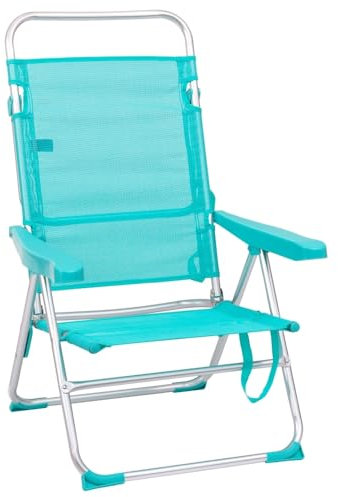 LOLAhome Silla de Playa Alta Plegable y reclinable de 4 Posiciones de Aluminio y textileno Aguamarina de 62x55x100 cm