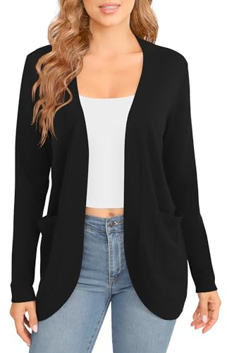 EXCHIC Donna Elegante Leggero Maniche Lunghe Cardigan Orlo Curvo Fronte Aperto Lunghi Maglioni con Tasche