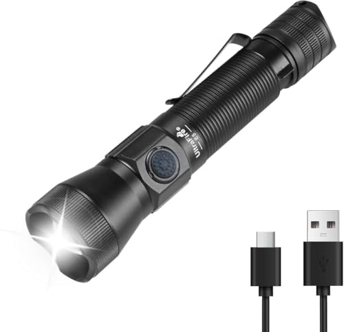 Ultrafire Lampe Torche Tactique LED 1350 lumens - Rechargeable par USB - 6 Modes - Lampe de Poche EDC à Double Interrupteur pour Camping, Plein Air, Sécurité, Urgences - E5
