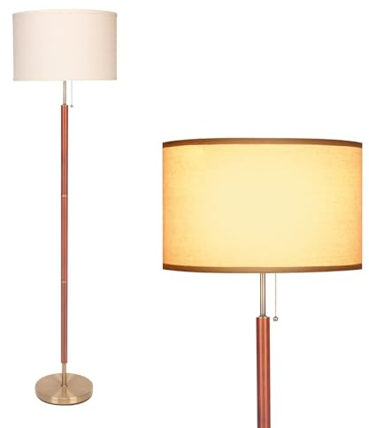 lianheng Lámpara de Pie Moderna de Mediados de Siglo de Madera con Pantalla de Lino Beige para Salón, Despacho, Dormitorio y Estudio (Bombilla no Incluida)