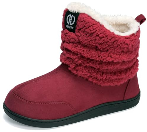 JEBUKTXE Stivaletti Pantofole per Uomo Donna Invernali Pantofole da Casa in Peluche Calde Ciabatte Chiuse Alte Stivaletto Memory Foam Stivali da Casa Rosso Taglie 40 41
