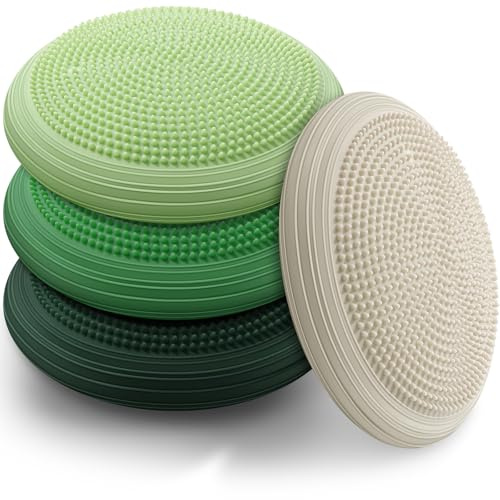 Libima 4 Pcs Wiggle Seat Inflated Wobble Cushion for Sensory Kid 13 Inches Balance Disc Flexible Seating for Classroom Sensory Pad for Chair Wiggle Cushion(Forest Color)