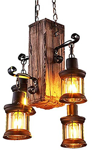 JAYEUW Vintage trä ljuskrona retro hänglampa industriell ljuskrona pendellampa E27 trä hängande lampa taklampa taklampa taklampa för matsal vardagsrum bar café