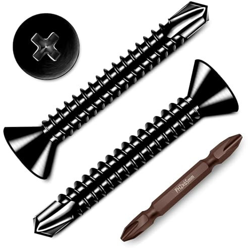 Dayalo 50 viti autofilettanti in lamiera da 4,2 x 50 mm, colore nero, a testa piatta, autofilettanti, in acciaio inox, viti per trapano, viti in metallo, autofilettanti, fessura a croce con trapano