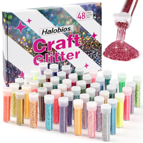 Halobios 48 Farben feiner Glitter für Harzguss, Glitter für Handwerk Herstellung, kosmetischer Glitters für Bühne Make-up, Nail Art, Haar