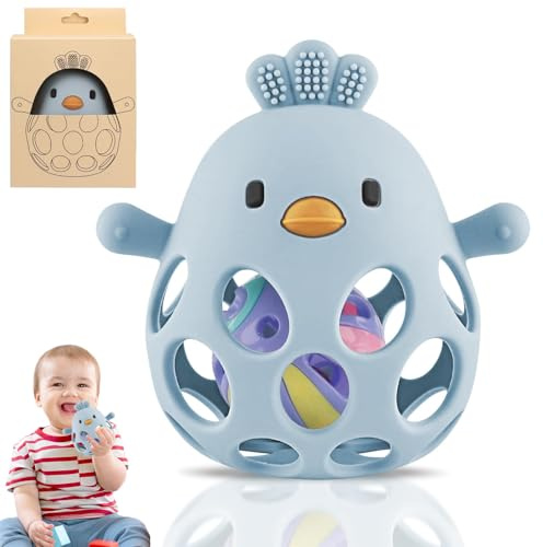Afufu Teething Toys for Newborns Babies, Rattles Baby Teether Sensory Toy Teethers Aid & Grasping Ball, Silicone Teething Mittens for Babies Prevent Finger Sucking, Gifts for Boys Girls 3-12 Months