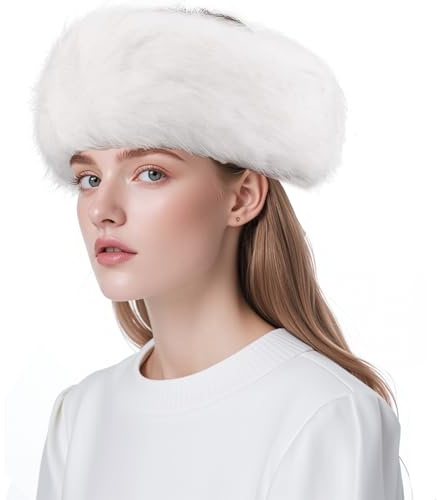Norhogo Women's White Faux Fur Earmuffs, Fluffy Earwarmer Headband, Modern Style, One Size Fits Most, Adult, Autumn, Winter, Holiday