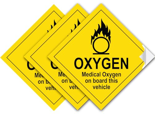 SAFESIGN (3 Pack) Medical Oxygen on board this vehicle Vinyl Sign Stickers 100 X 100mm - Waterproof Vinyl Conforms to EN ISO 7010:2012 Public Safety