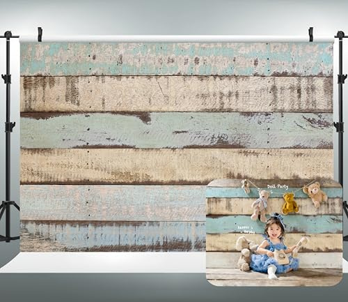 WaW 2.2x1.5m Fotohintergrund Holz Blau Rustikal Hintergrund Fotografie Porträt Newborn Baby Fotoshooting
