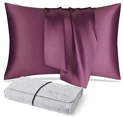 DISANGNI Kissenbezug aus 100 % natürlicher Maulbeerseide für Haar und Haut, mit verstecktem Reißverschluss, beidseitig 22 Momme, echte Seide, 1 Stück, 40 x 80 cm, Lila