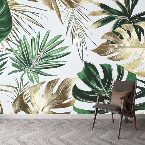 Papier Peint Panoramique Feuilles de Palmier Tropicales Mural 430x300 cm 3D Papier Peint Intisse Feuilles de Bananier Fresque Murale Chambre Coucher Salon Décoration Photo Poster Geant Murale q.701