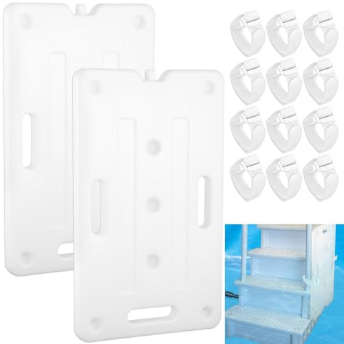 Schwimmbadleiter-Gewichte mit 12 verstellbaren Riemen, universelle Wasser-Sandanker, Stabilisatoren für oberirdische HDPE-Schwimmbad-Stufengewichte für Innenpools, einfaches Schrittsystem, 2 Stück