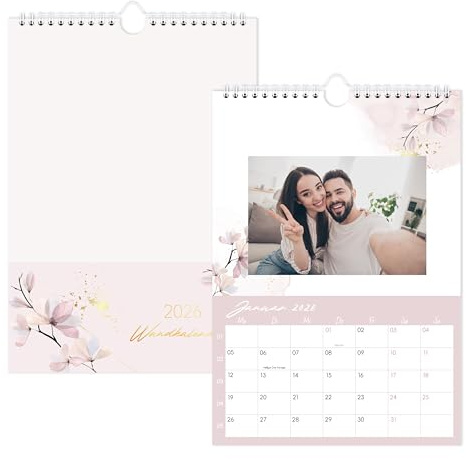 Calendrier mural 2026 format A4 en poudre - Aquarelle - Feuille dorée - Pour bricolage - Photo verticale