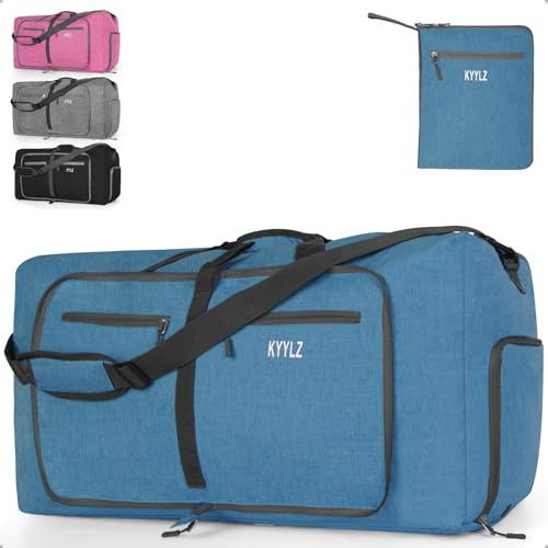 KYYLZ 85L Faltbare Reisetasche Damen Herren, Handgepäck Tasche, Reisetasche Groß mit Schuhfach und Mehreren Taschen, Sporttasche Für Reisen, Sport, Urlaub (Blau)