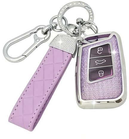 SparkleJoy Autoschlüssel Hülle mit Schlüsselanhänger Kompatibel mit VW Golf 7 Polo Tiguan Mk7 Skoda Touran Fabia Octavia Superb Seat Leon Schlüssel, Autoschlüssel Cover，Schutzhülle Cover - Smart Key