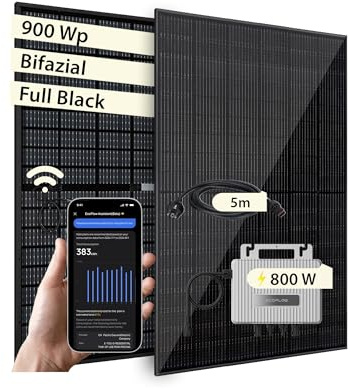 VALE Balkonkraftwerk Bifazial 900 Wp - EcoFlow Stream - 5m AC-Kabel | zwei MPPT-Tracker, bis 800 W Leistung - IP67, WLAN/Bluetooth - App-Steuerung
