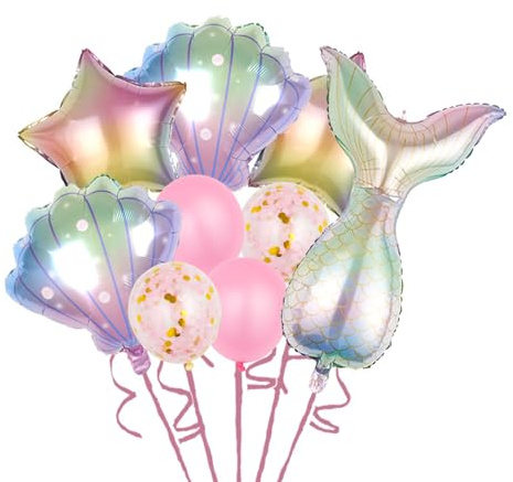 Fesnova 9 Stück Meerjungfrau Luftballons Set, Rosa Meerjungfrau Geburtstag Deko, Muscheln und Konfetti Latexballons, für Kindergeburtstag Meerjungfrau, Partys mit Unterwasserthema, Babyparty