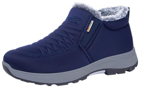 Fur Lined Winter Boots for Women - Orthopedic Boots Waterproof Snow Boot Warm Booties Slip On Ankle Boot Wide Fit Walking Shoes Non Slip Booties Elegant Womens Shoes Hiking Trekking Trainers Blue