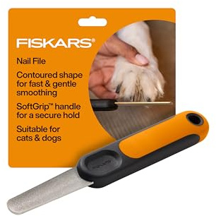 Fiskars Pet Nail File, Cat and Dog Nail File, Contoured Shape & SoftGrip Handle for Smooth Finishing, Cat and Dog Grooming Supplies, 7.25”, Orange/Black