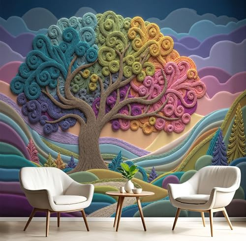 Carta Da Parati Effetto 3D Rilievi 3D Fiori Alberi 400×280cm, Fotomurali Non Tessuto XXL, Decorazione Poster Arte Murale Astratto Strisce per Casa Ufficio Camera Letto Soggiorno