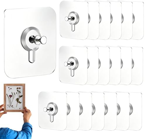 Ganci per appendere quadri pesanti, senza fori, 20 pezzi, cuscinetti adesivi per carichi pesanti, senza chiodi, ganci autoadesivi, per casa, cucina, piastrelle, , , cemento, esterni, bagno