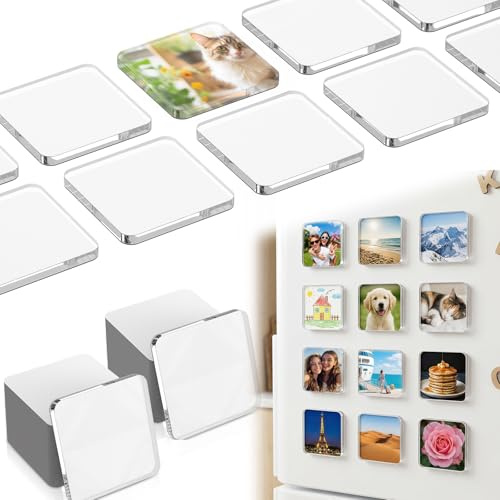 DIY Kühlschrankmagnete Set zum Basteln 40 Stück 5 × 5 cm | Acryl Magnetrahmen mit Passgenauen Acrylplatten Klebefolie Magnetstreifen Transparente Fotomagnete für Gestaltete Fotomagnete
