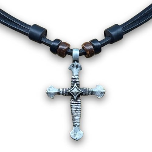 HANA LIMA Lederkette Halskette Kette Kreuz Kreuzanhänger Kruzifix Kreuzschmuck Jesus