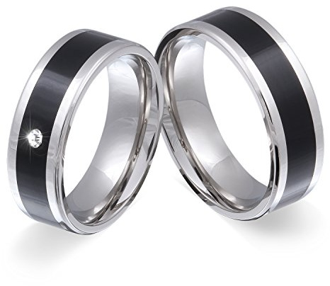 Juwelier Schönschmied - Unisex Freundschaftsringe Eheringe Partnerringe Blacktone Edelstahl Zirkonia 122HDac - Kostenlose Wunschgravur mit AMAZON KONFIGURATOR online gestalten!