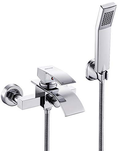 BONADE Mitigeur Baignoire, Robinet Baignoire avec Douchette, Robinet de baignoire cascade, Mitigeur de douche en laiton, Chrome