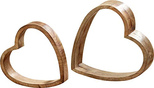 Spetebo Deko Herz aus Mango Holz im 2er Set - 28 und 22 cm - Dekofigur Holzherz Tisch Deko Skulptur Dekoherz für den Innenbereich