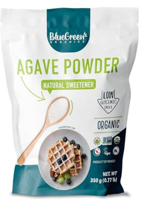 BLUE GREEN ORGANICS Organic Agave Sugar (Powder Form) – Low Glycemic Sweetener Alternative – Keto, Vegan, Gluten Free – Natural Sugar Substitute – 0.77 lb