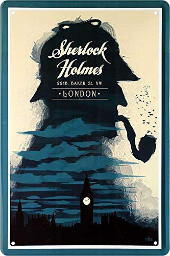Blechschild Spruch & Motiv: ”Sherlock Holmes - London“ Deko Schild Metallschild Türschild Wandschild Tür Witziges zum Geburtstag oder Weihnachten 20x30 cm