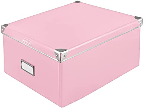 Idena 11010 - Aufbewahrungsbox aus festem Karton, Deckel mit verstärkten Kanten aus Metall, Allzweck-Box in Pink inklusive Beschriftungsfeld, für Ordnung im Haushalt, Büro und Arbeitszimmer